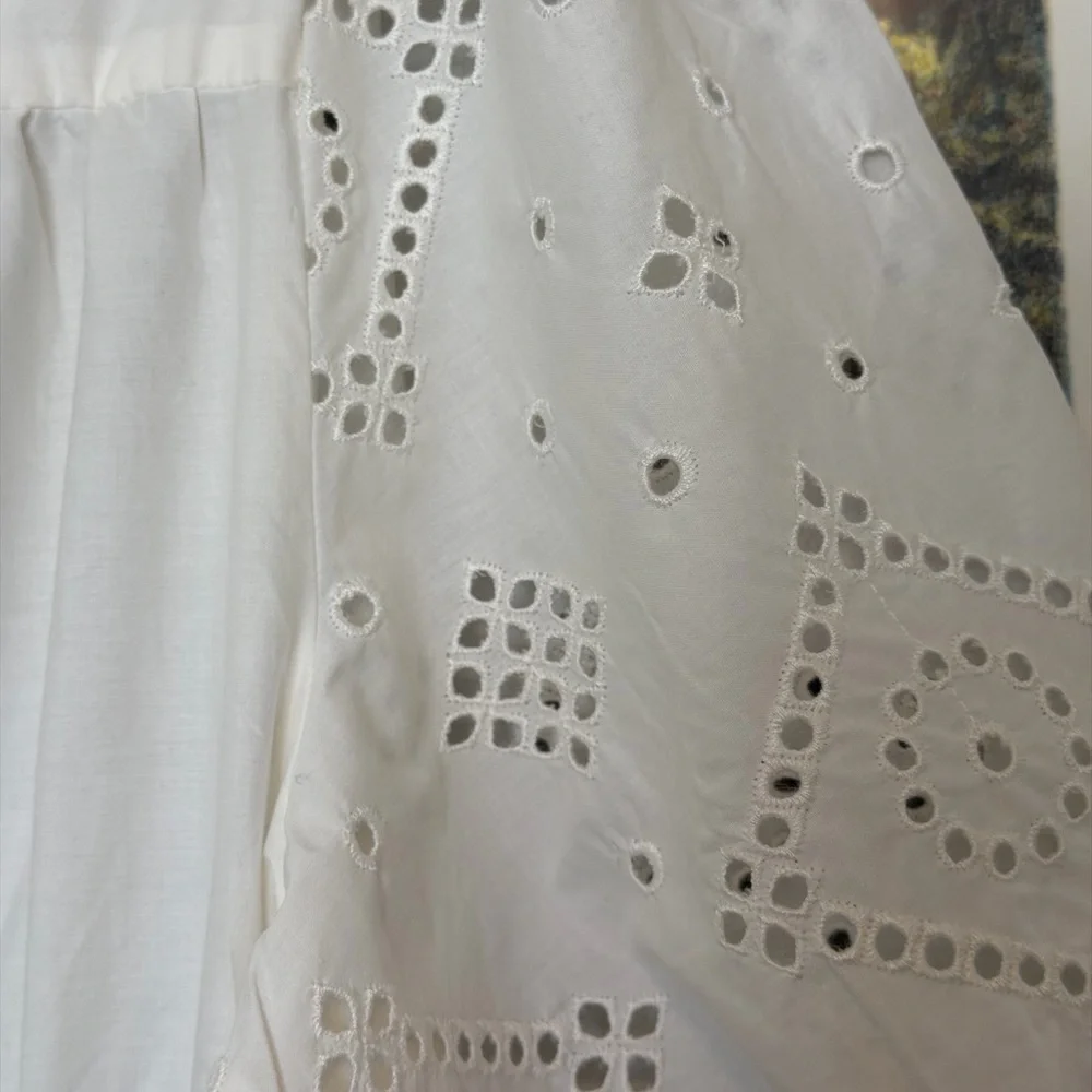 Mango White Midi Dress with Eyelet Details - Picture 2 of 5